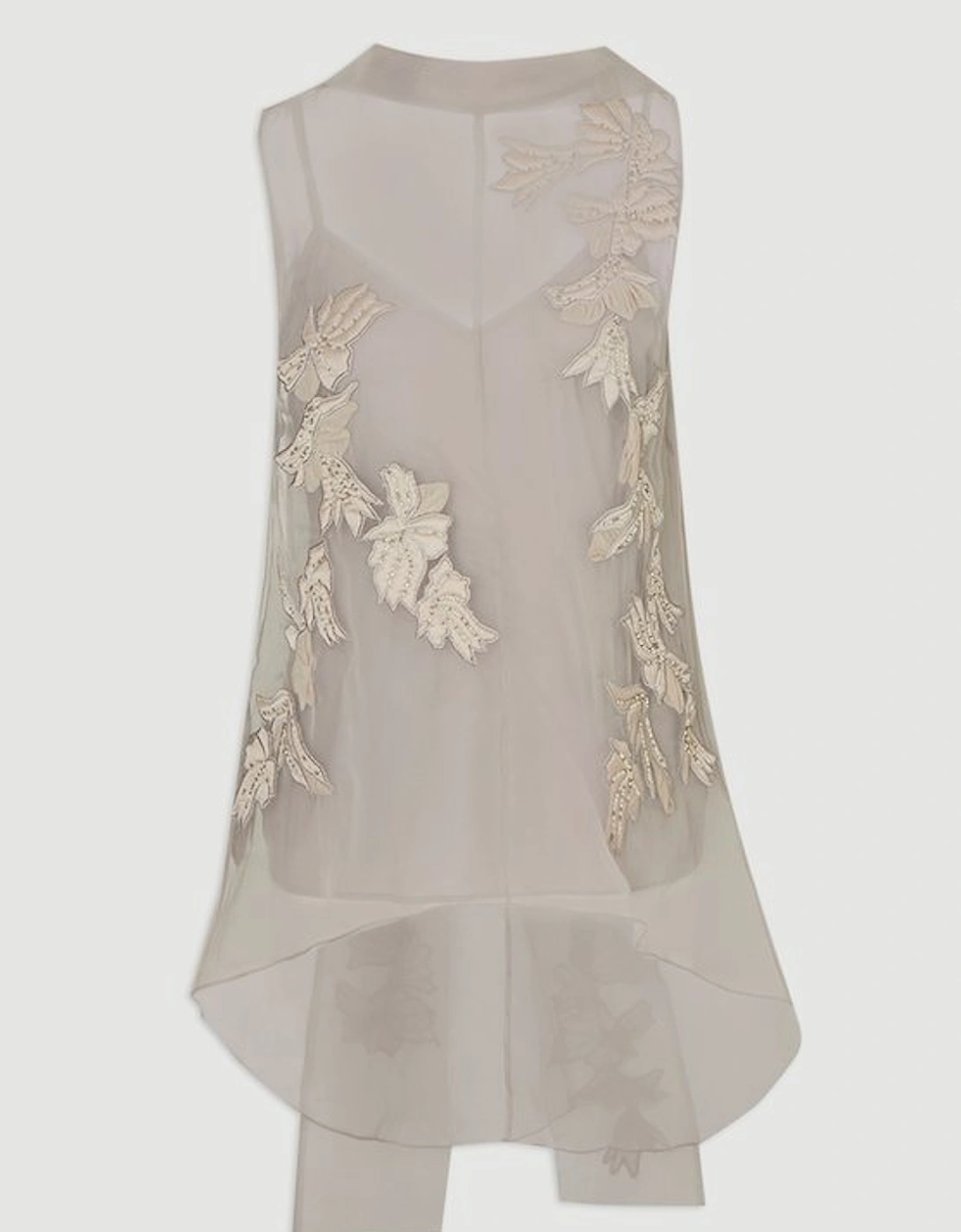 Quilted Applique Organdie Woven Drape Back Blouse
