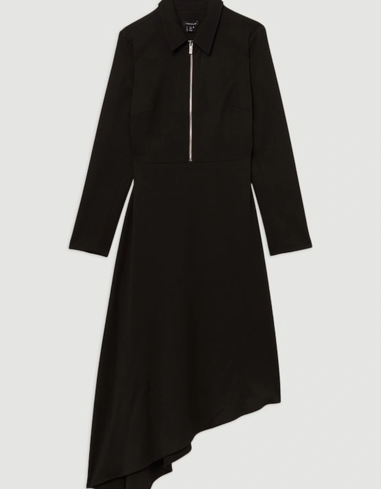Technical Crepe Tailored Metal Zipp Detail High Low Midi Dress