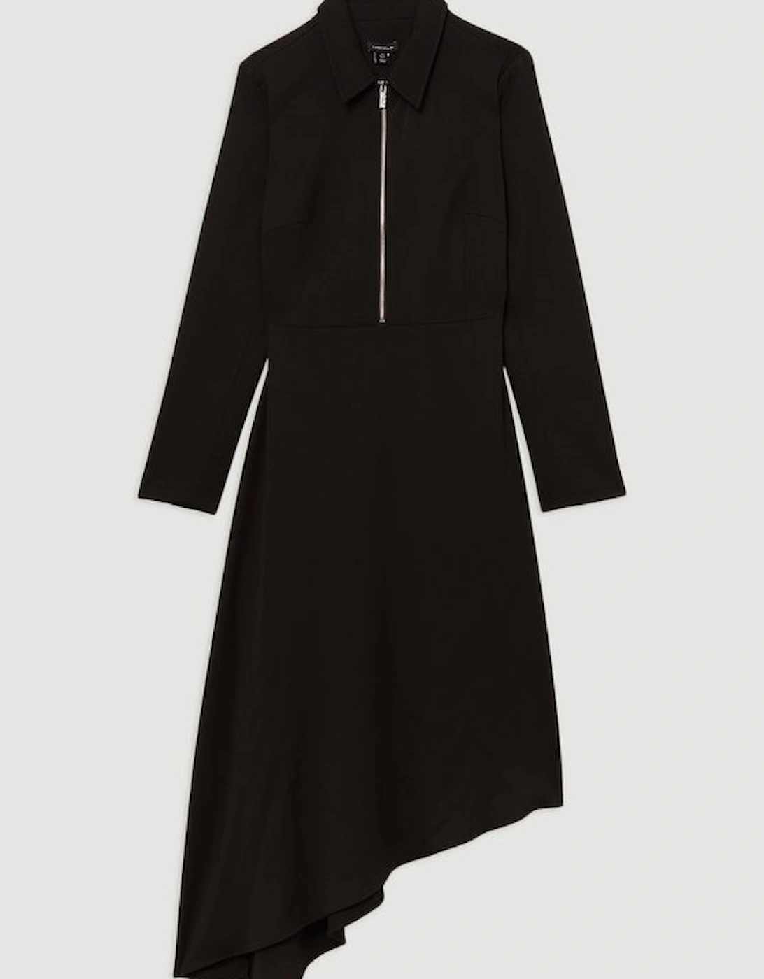 Technical Crepe Tailored Metal Zipp Detail High Low Midi Dress