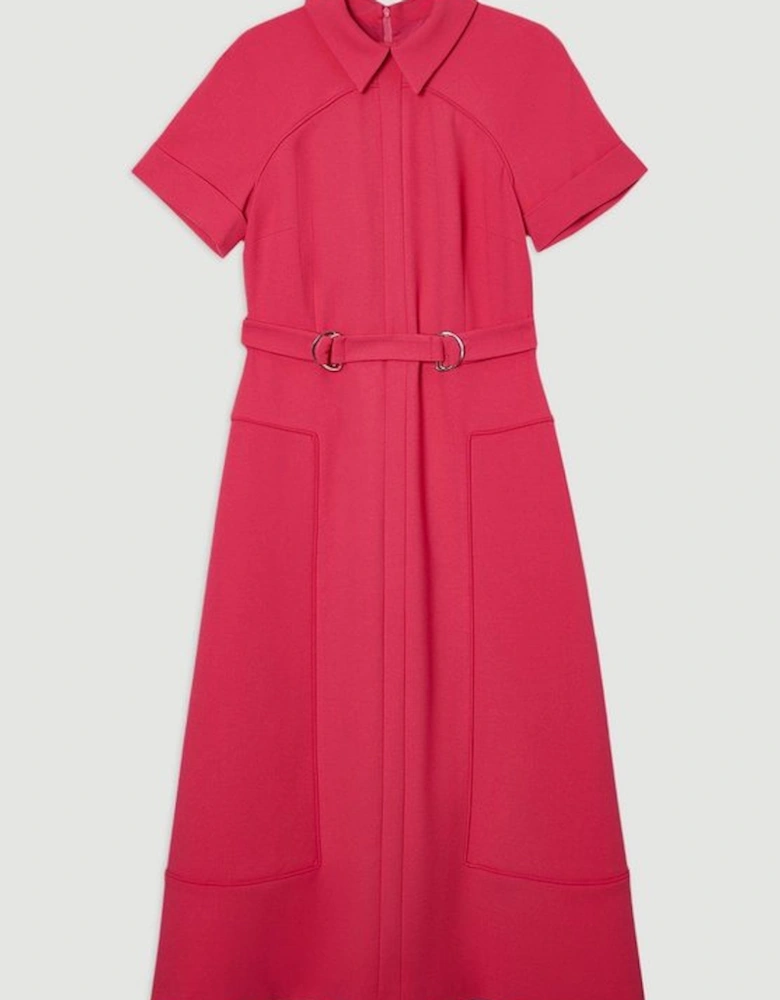 Compact Stretch Tab Detail Full Skirted Midi Dress