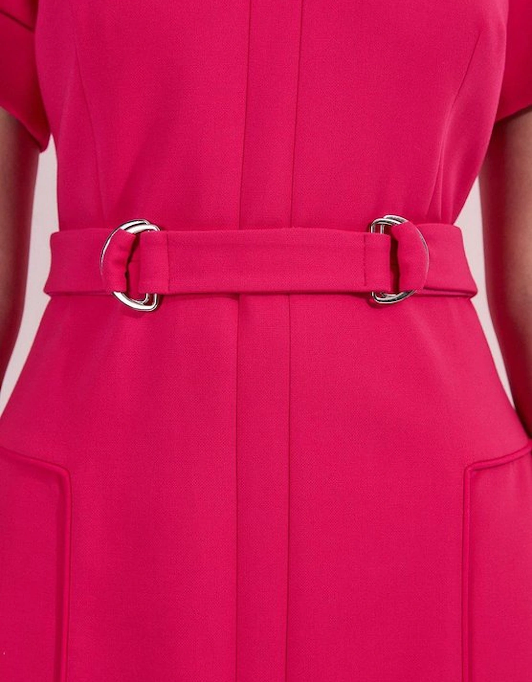 Compact Stretch Tab Detail Full Skirted Midi Dress