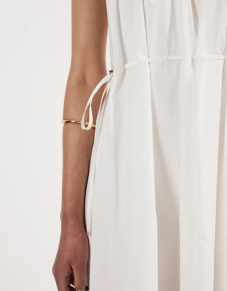 Cotton Ruched Waist Woven Midi Dress