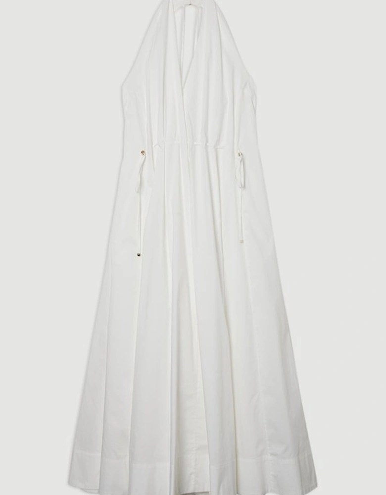 Cotton Ruched Waist Woven Midi Dress