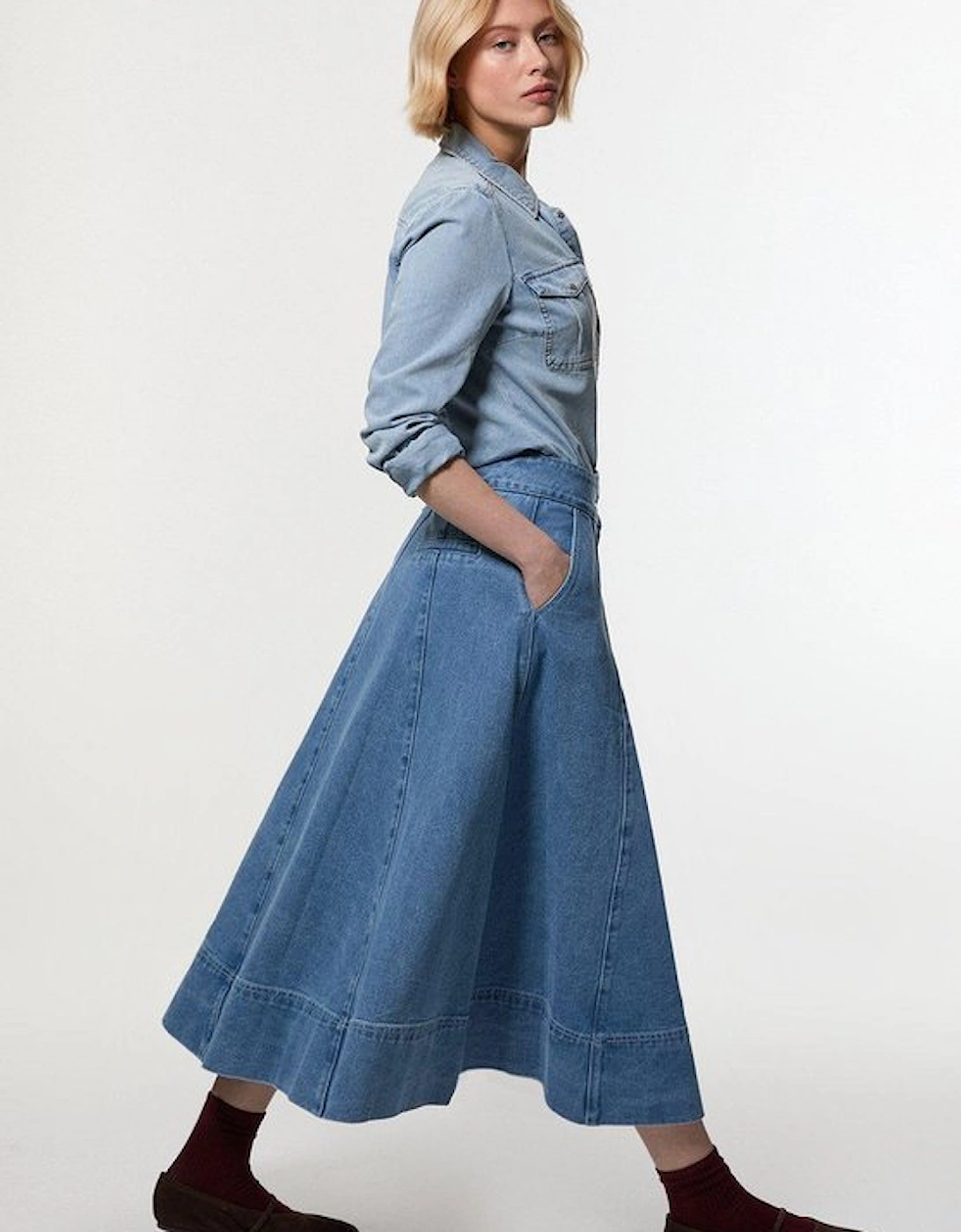 Denim High Waist Full Midi Skirt, 5 of 4
