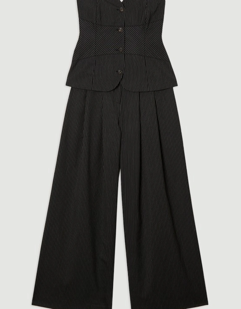Pinstripe Bandeau Corserted Tailored Wide Leg Jumpsuit