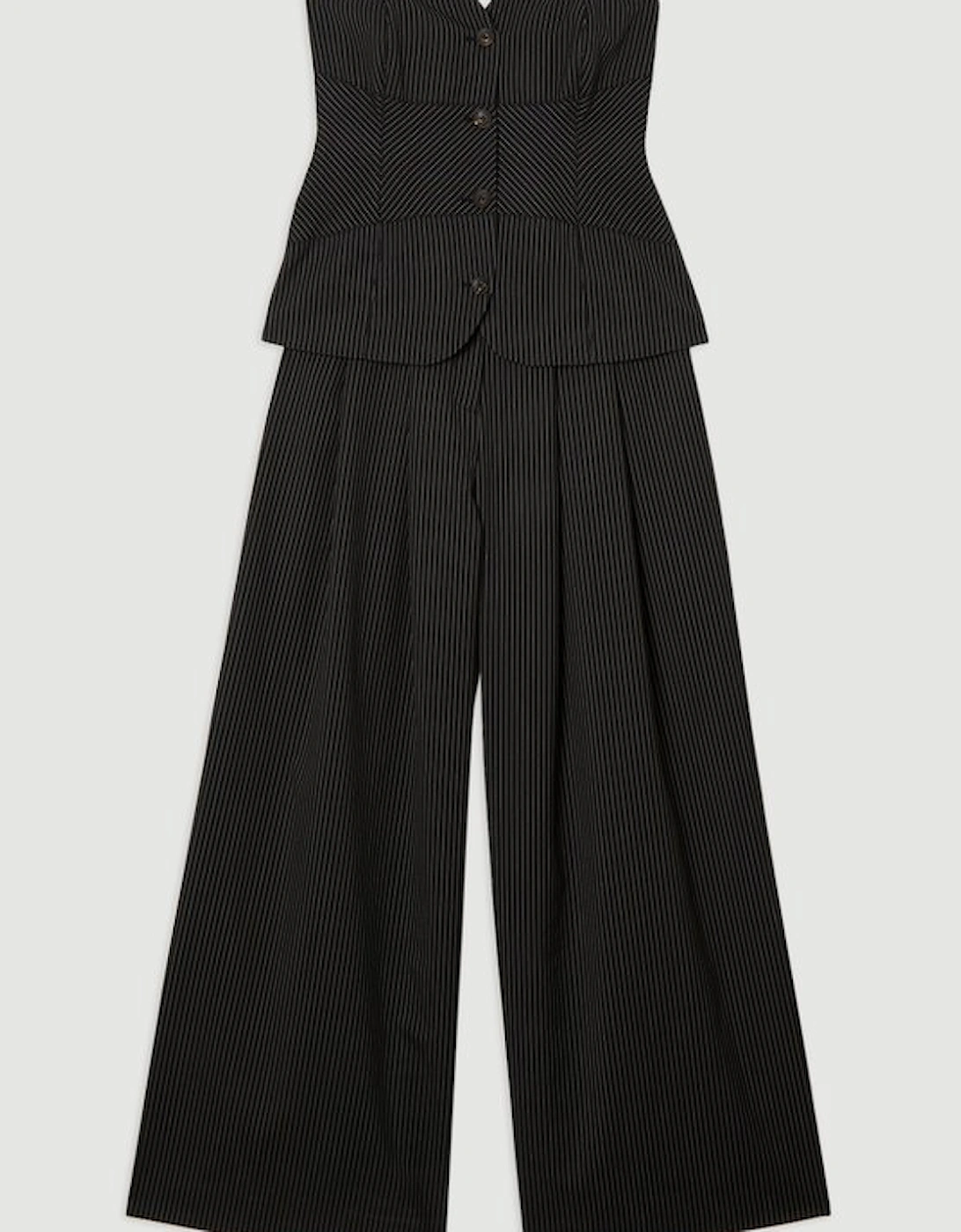 Pinstripe Bandeau Corserted Tailored Wide Leg Jumpsuit