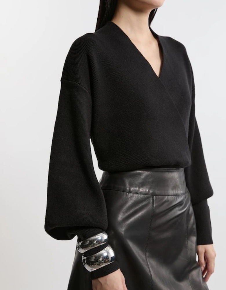 Wool Look Compact Stitch Wrap Knit Top