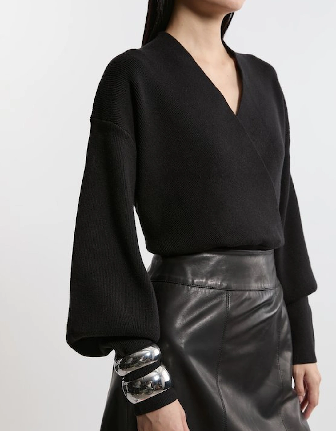 Wool Look Compact Stitch Wrap Knit Top