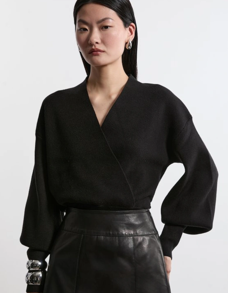 Wool Look Compact Stitch Wrap Knit Top