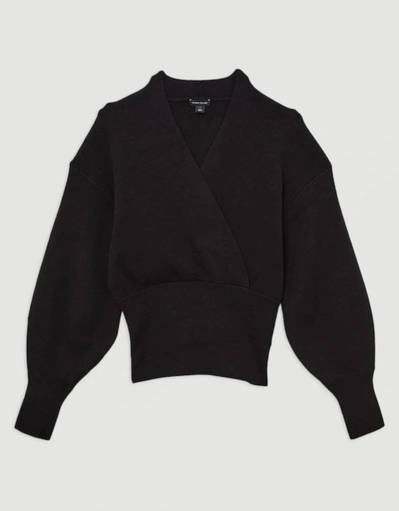 Wool Look Compact Stitch Wrap Knit Top
