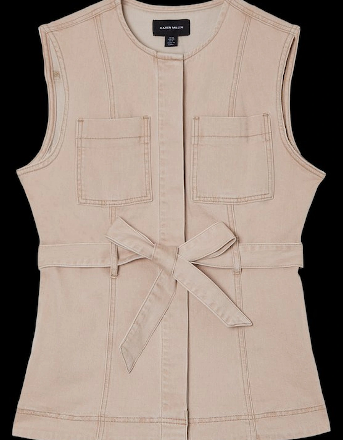 Coloured Denim Belted Sleeveless Jacket