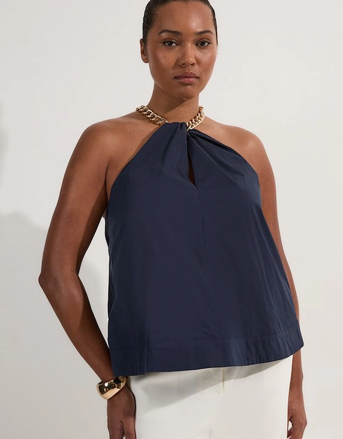 Plus Size Cotton Poplin Chain Halter Next Woven Shirt