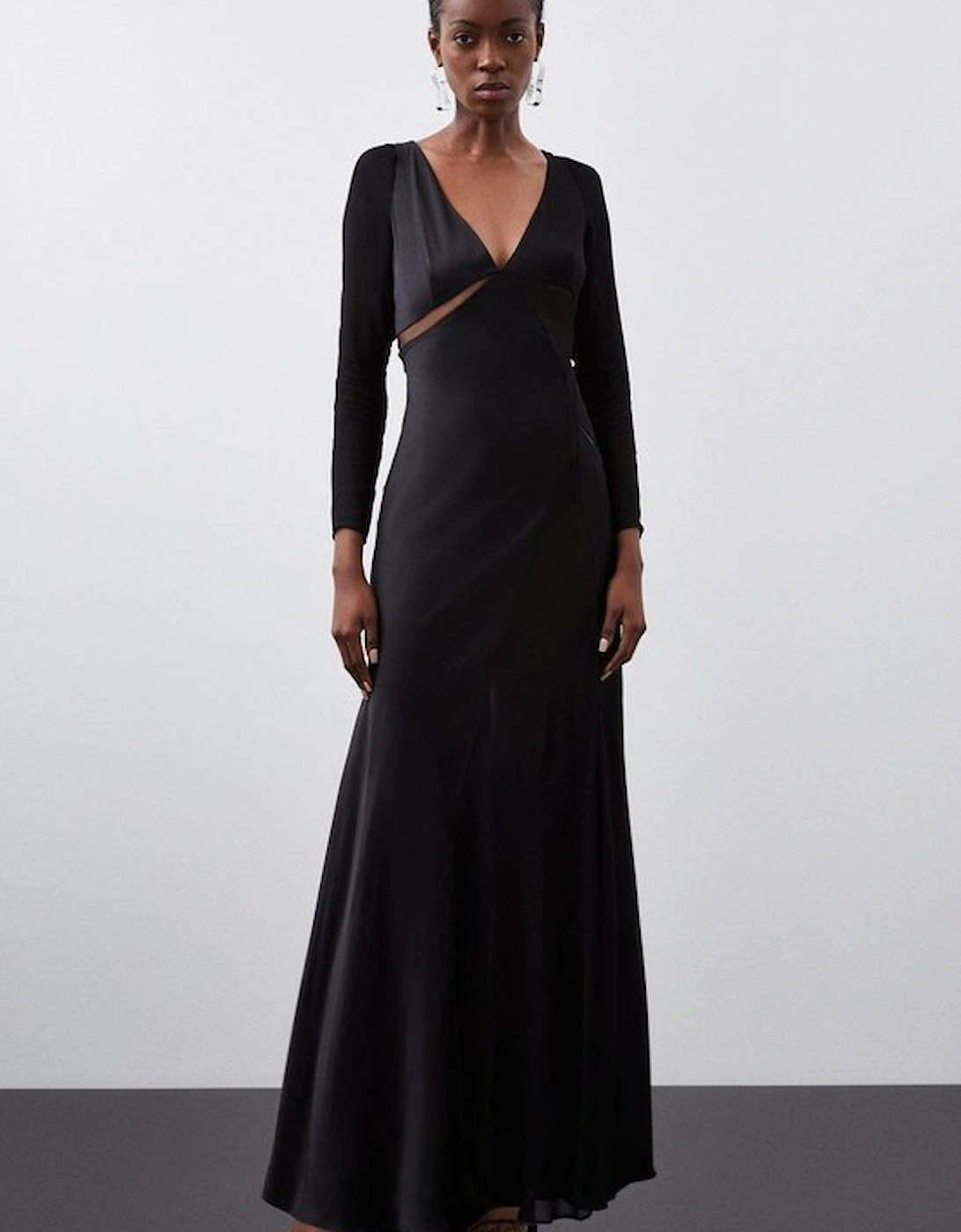 Ooto Sheer Panelled Long Sleeve Woven Maxi Dress, 5 of 4