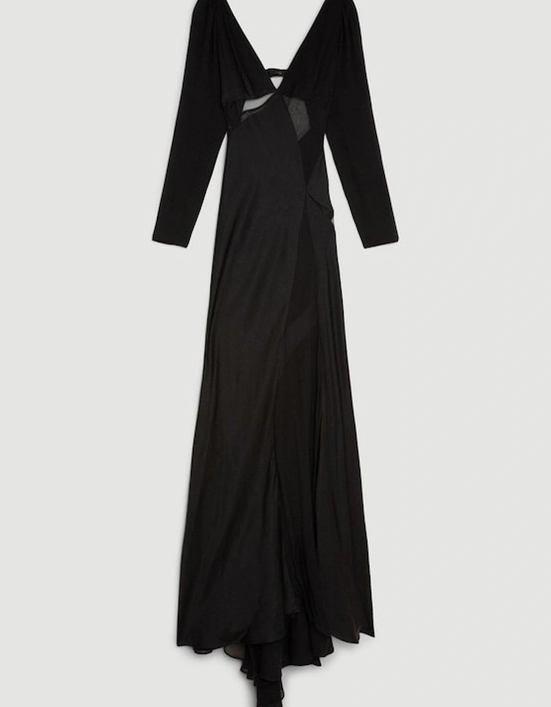 Ooto Sheer Panelled Long Sleeve Woven Maxi Dress