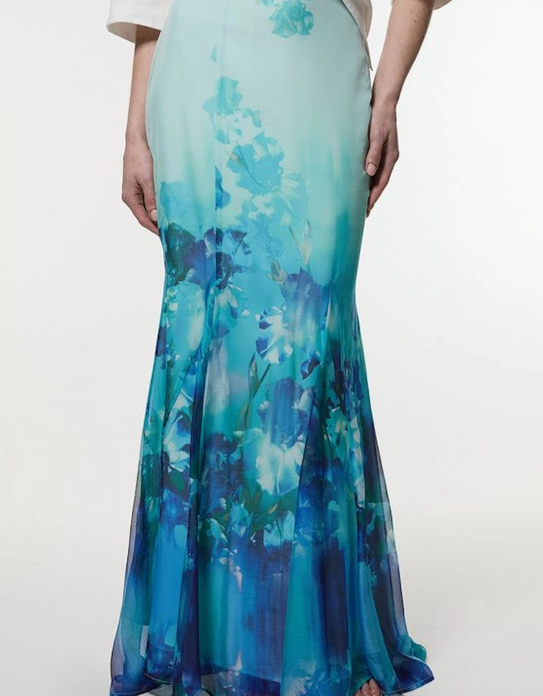 Ombre Floral Woven Crinkle Maxi Skirt