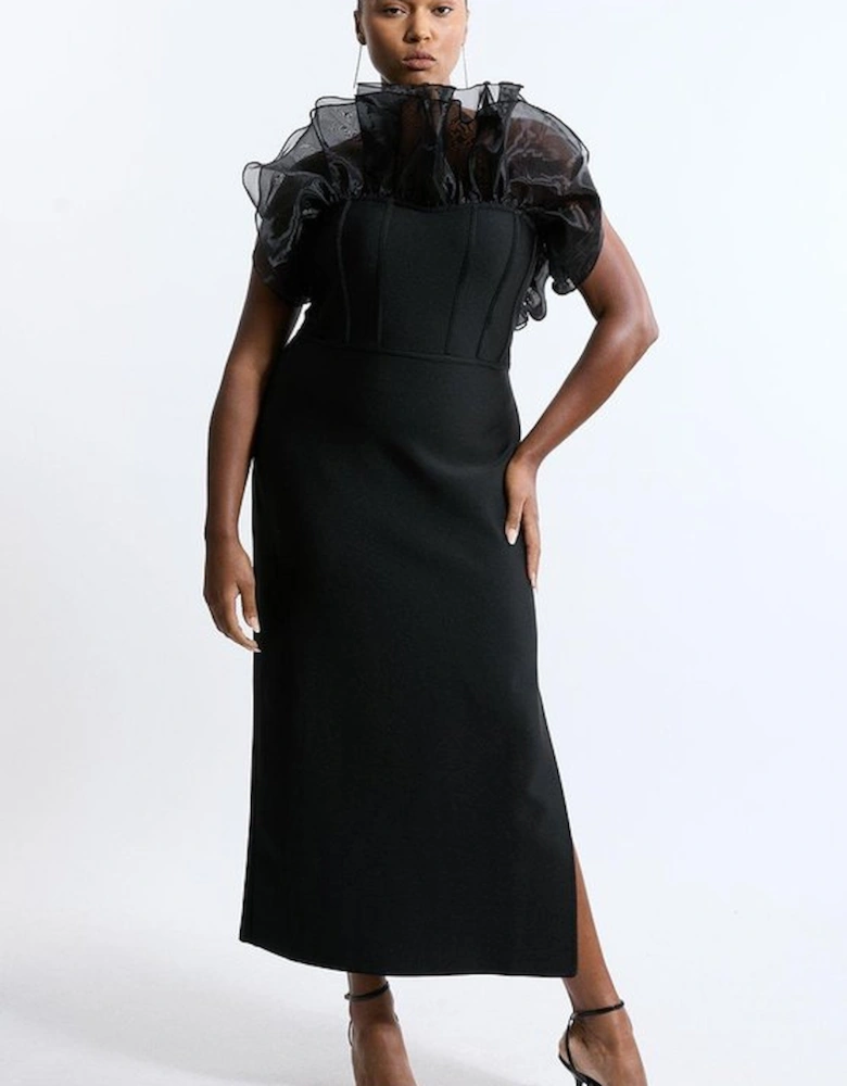 Plus Size Bandage Figure Form Tulle Frill Maxi Dress