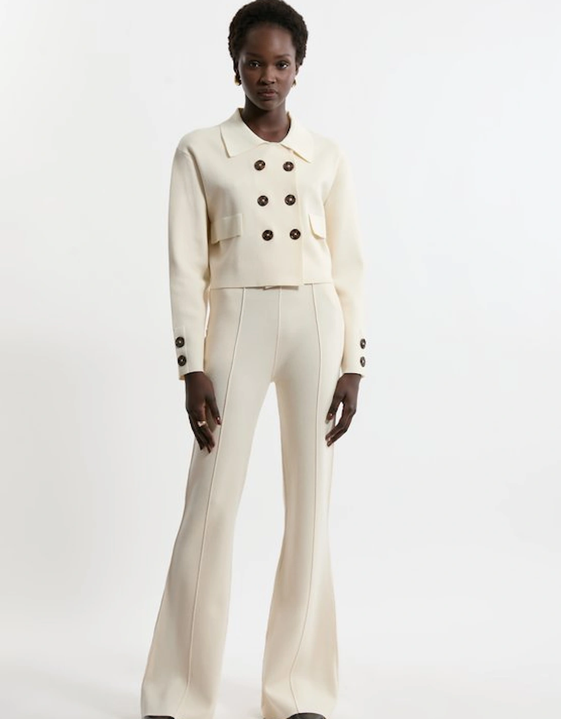 Milano Knit Pocket And Zip Kick Flare Knitted Trousers With Seam Detail, 5 of 4