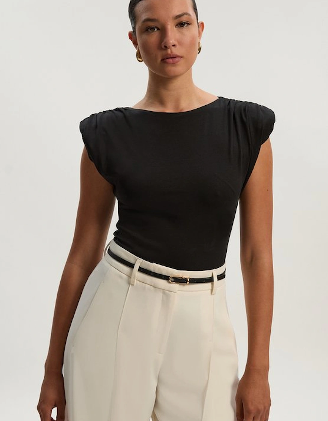 Stretch Jersey Power Shoulder Bodysuit