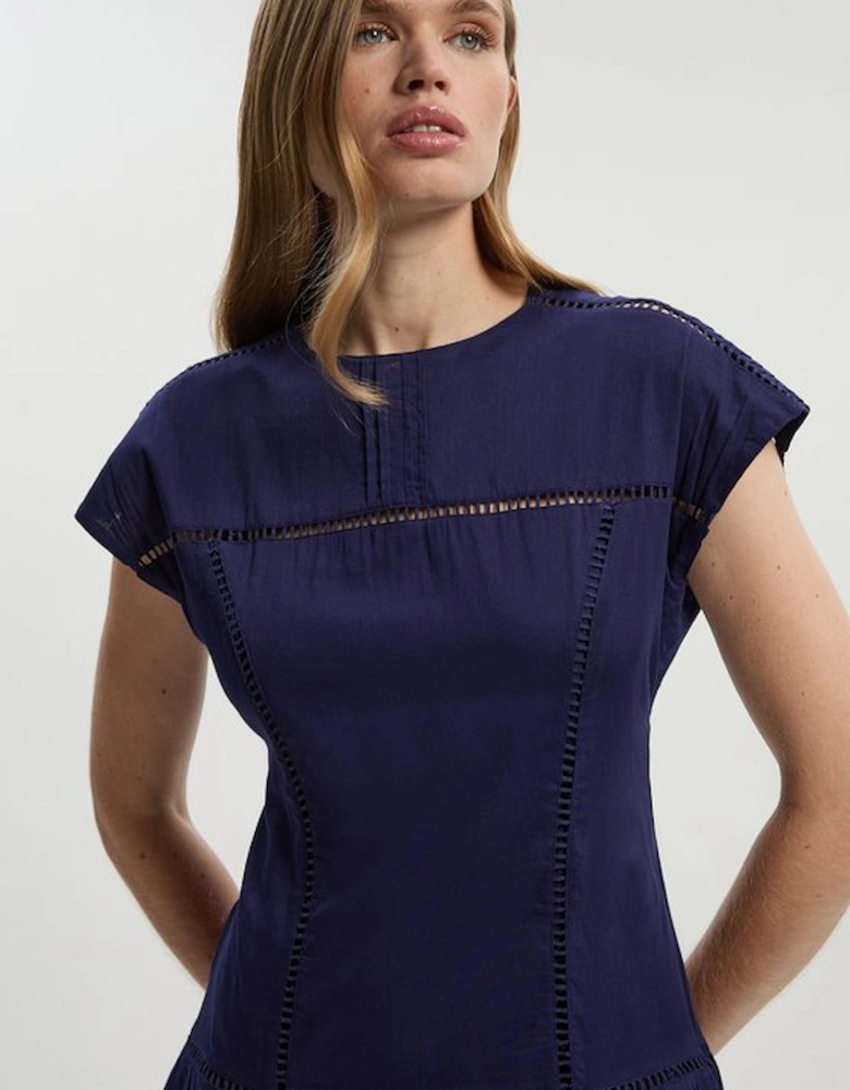 Cotton With Lace Trim Insert Hanky Hem Woven Midi Dress