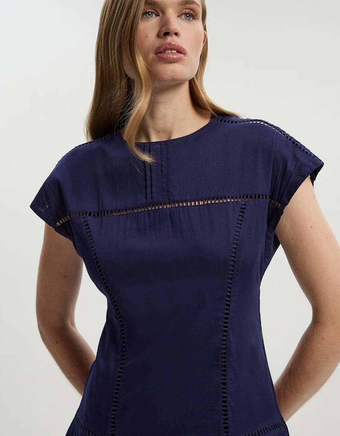 Cotton With Lace Trim Insert Hanky Hem Woven Midi Dress