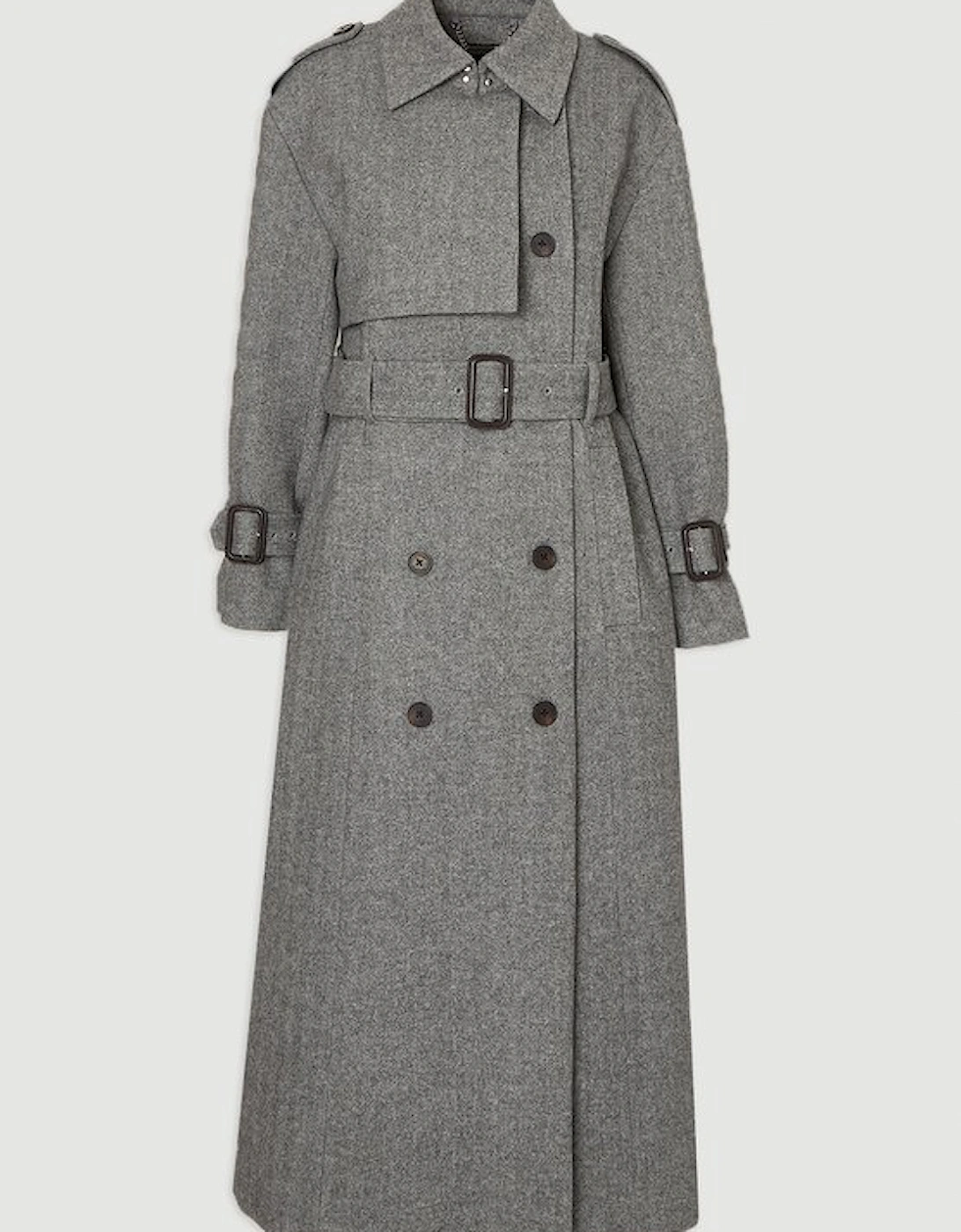 Plus Size Herringbone Wool Belted Trench Tailored Maxi Coat