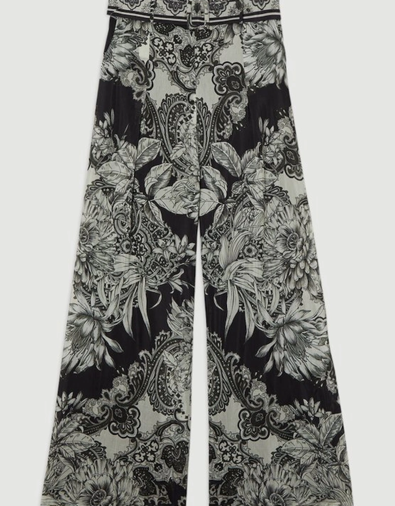 Tile Silk Cotton Woven High Waisted Trouser