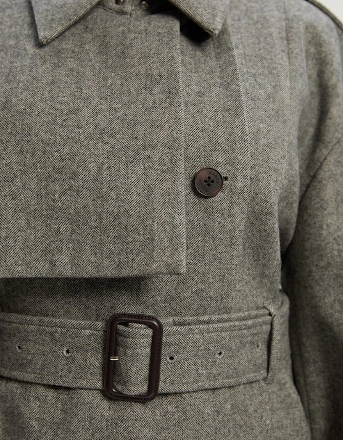 Plus Size Herringbone Wool Belted Trench Tailored Maxi Coat