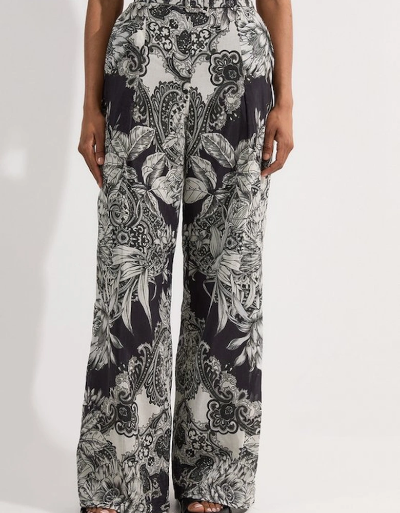 Tile Silk Cotton Woven High Waisted Trouser