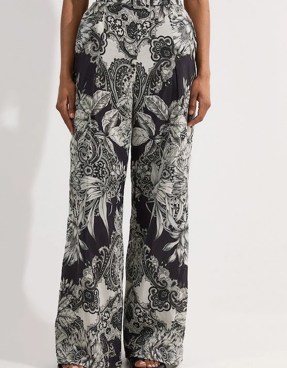 Tile Silk Cotton Woven High Waisted Trouser
