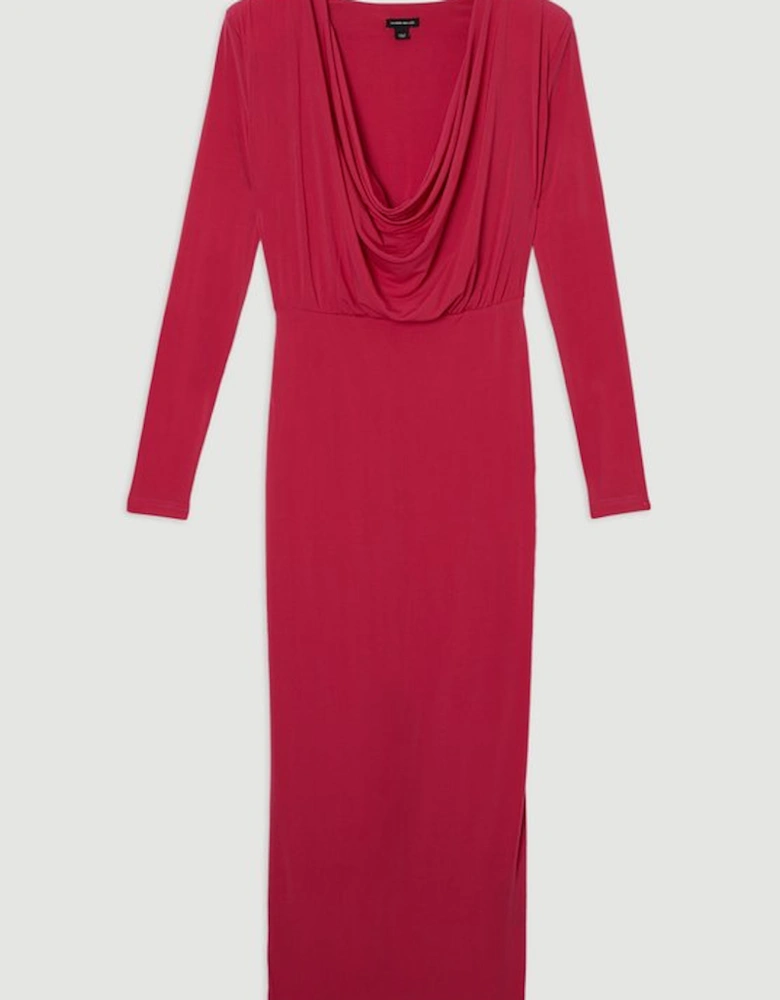 Jersey Crepe Midi Cowl Neck Dress