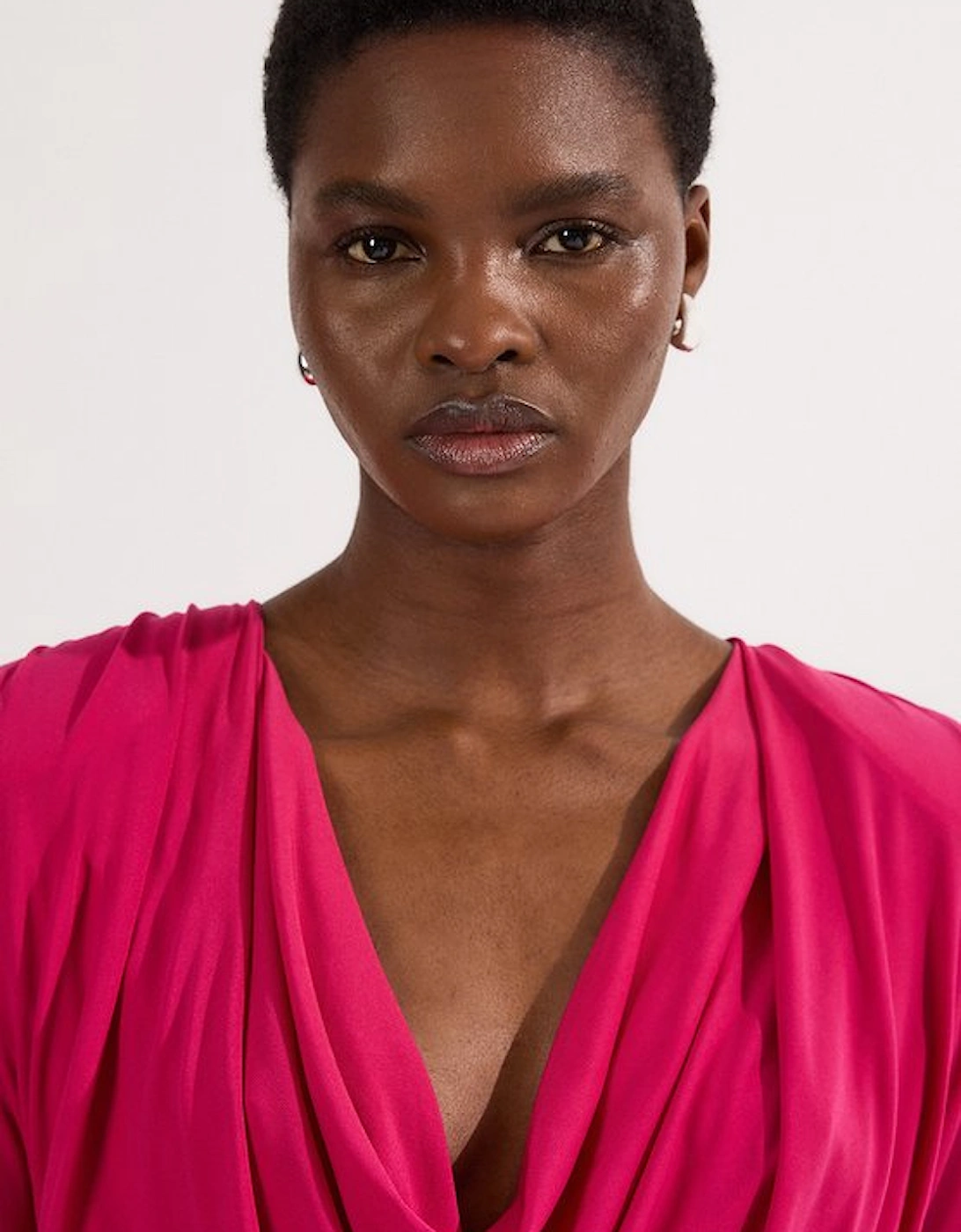 Jersey Crepe Midi Cowl Neck Dress