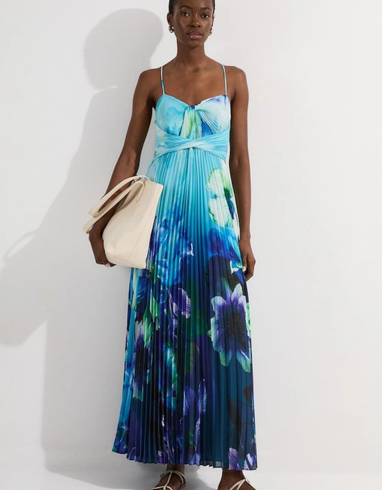 Petite Ombre Floral Soft Pleated Woven Strappy Maxi Dress