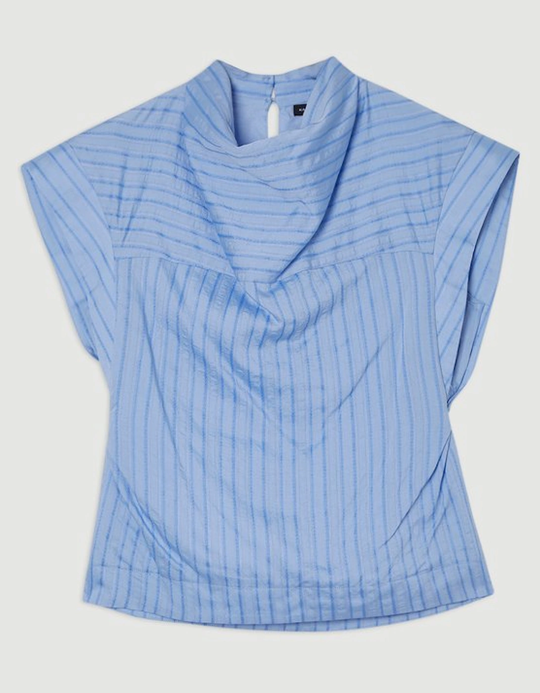 Plus Size Cotton Stripe High Neck Woven Top