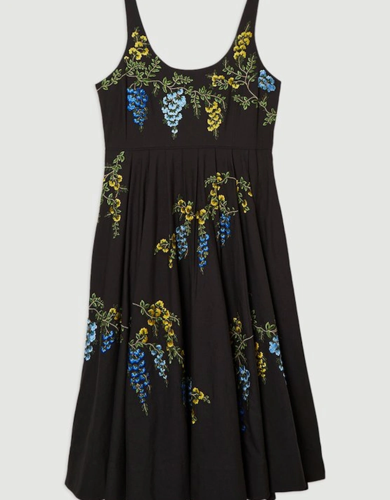Plus Size Floral Embroidered Cotton Linen Woven Prom Dress
