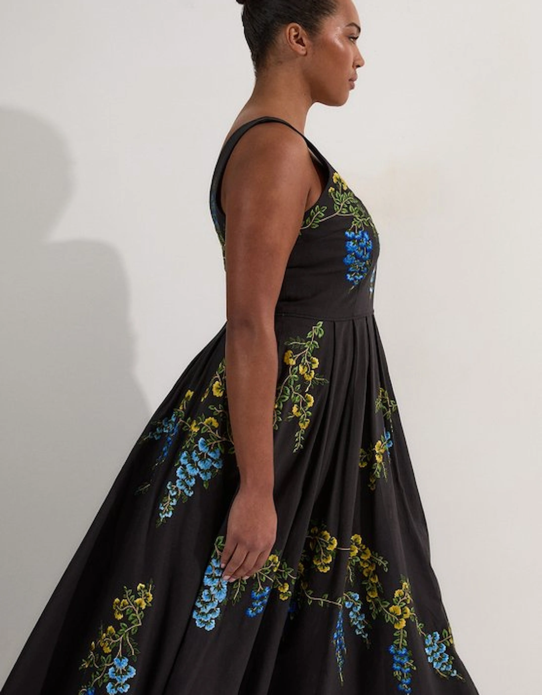 Plus Size Floral Embroidered Cotton Linen Woven Prom Dress, 5 of 4
