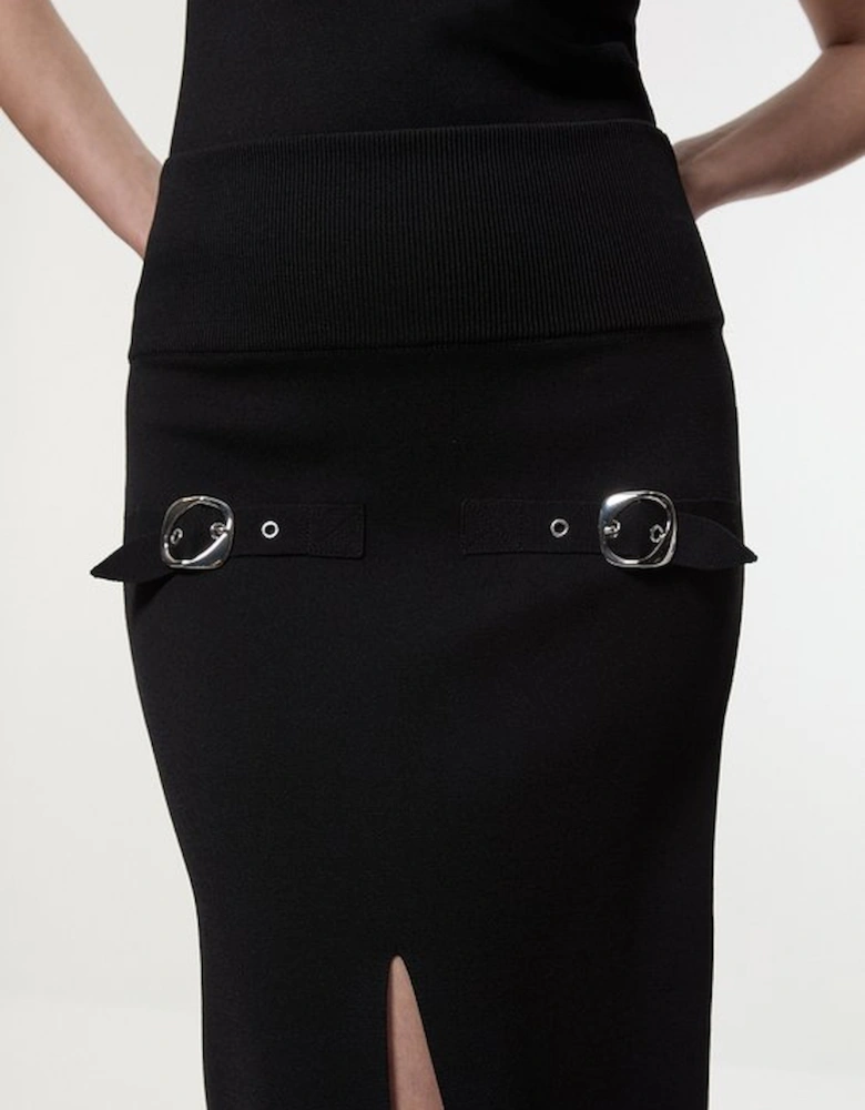 Buckle Trim Knitted Skirt