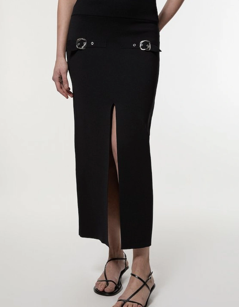 Buckle Trim Knitted Skirt