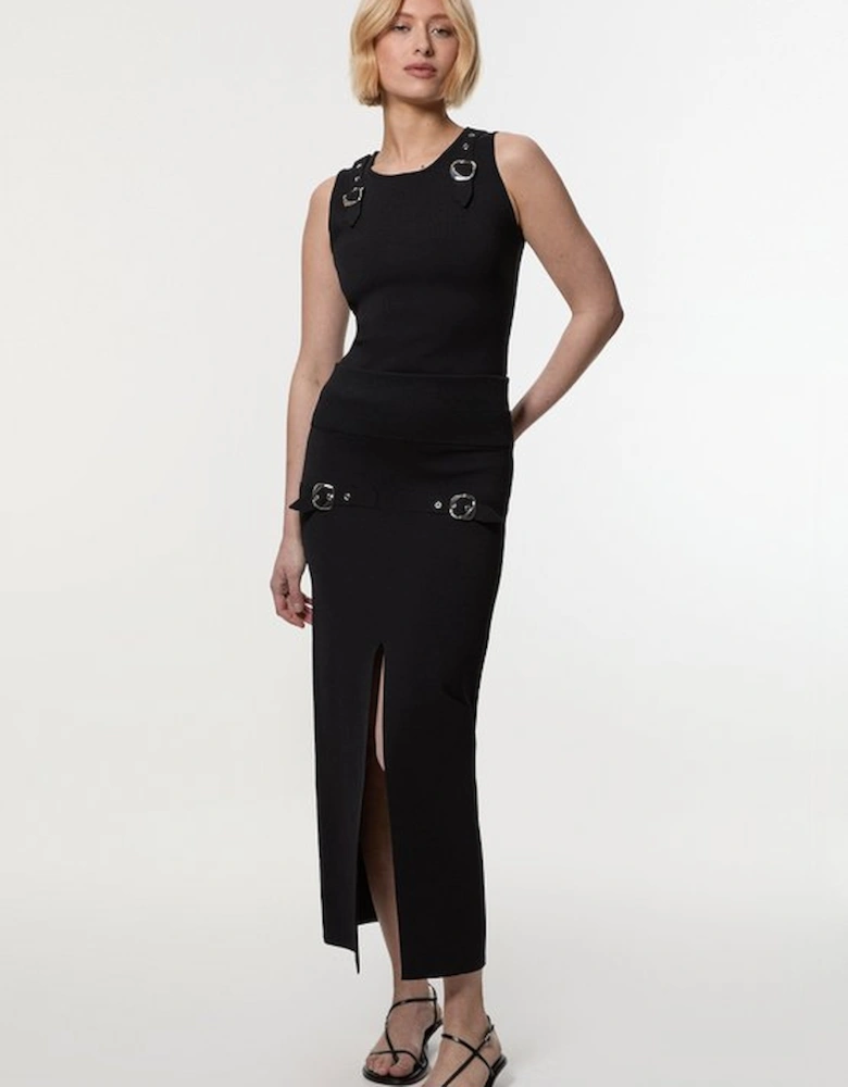 Buckle Trim Knitted Skirt