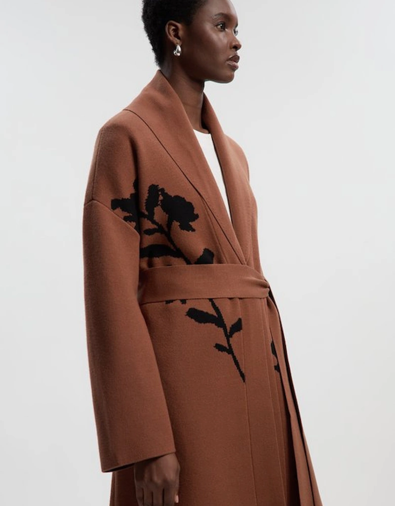 Jacquard Floral Knitted Coatigan