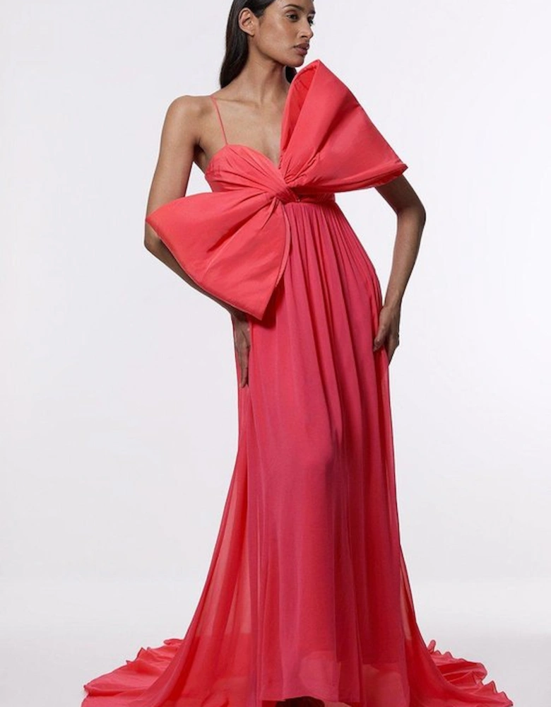 Petite Taffeta Bow Detail Woven Maxi Dress