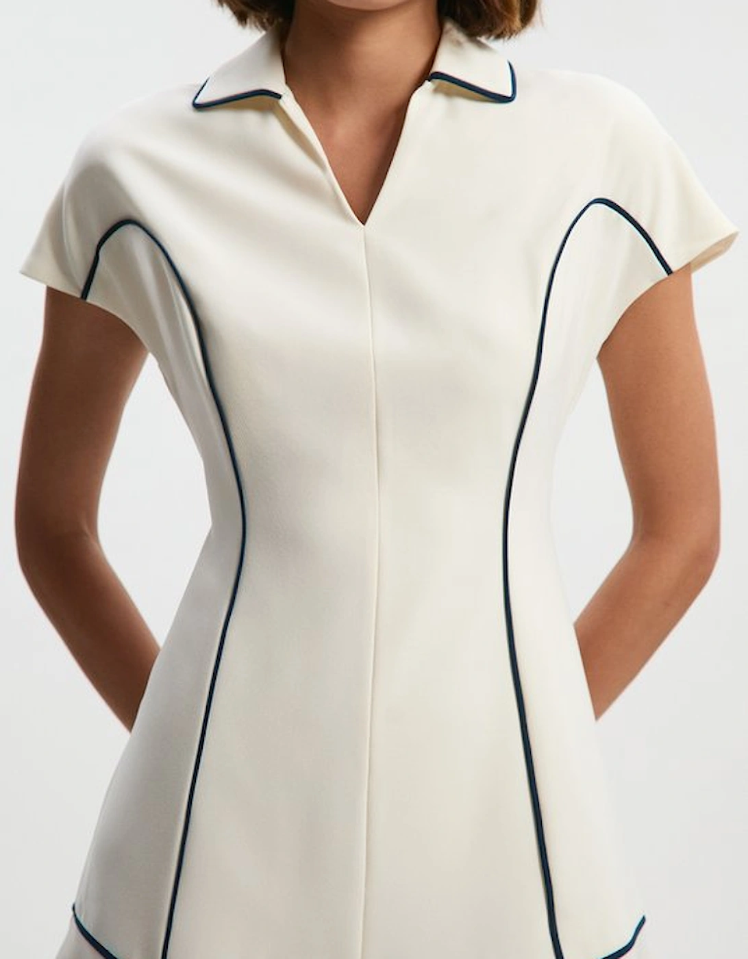 Tailored Crepe Tipped Tailored Mini Shirt Dress