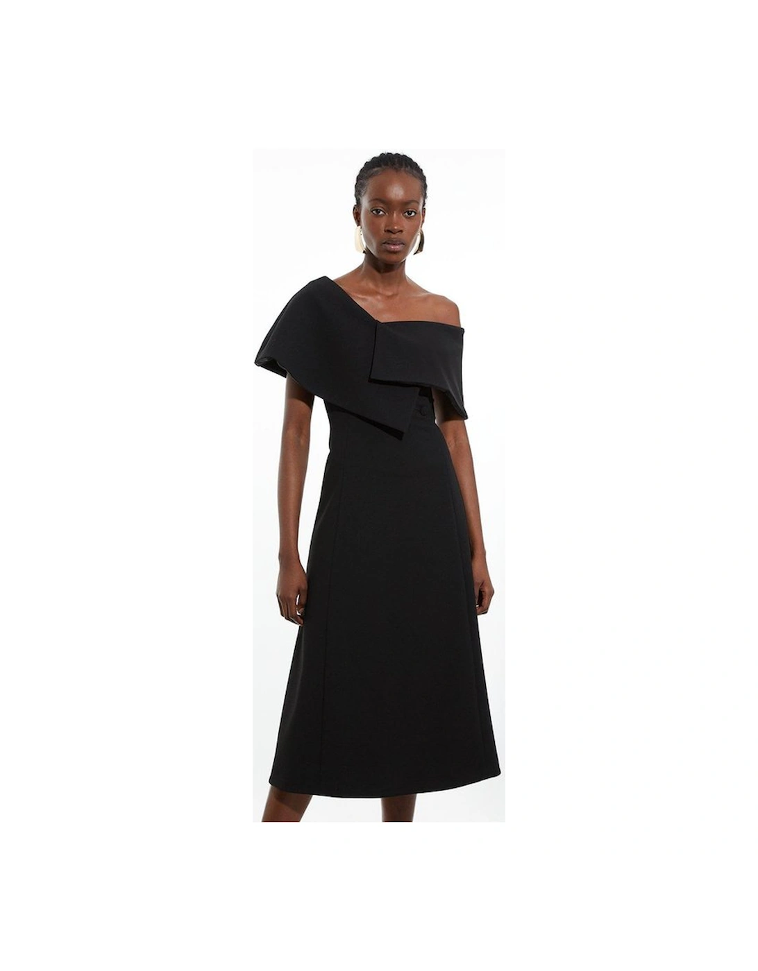 Compact Stretch Asymmetric Collar Tailored Full Skirt Maxi Dress, 5 of 4