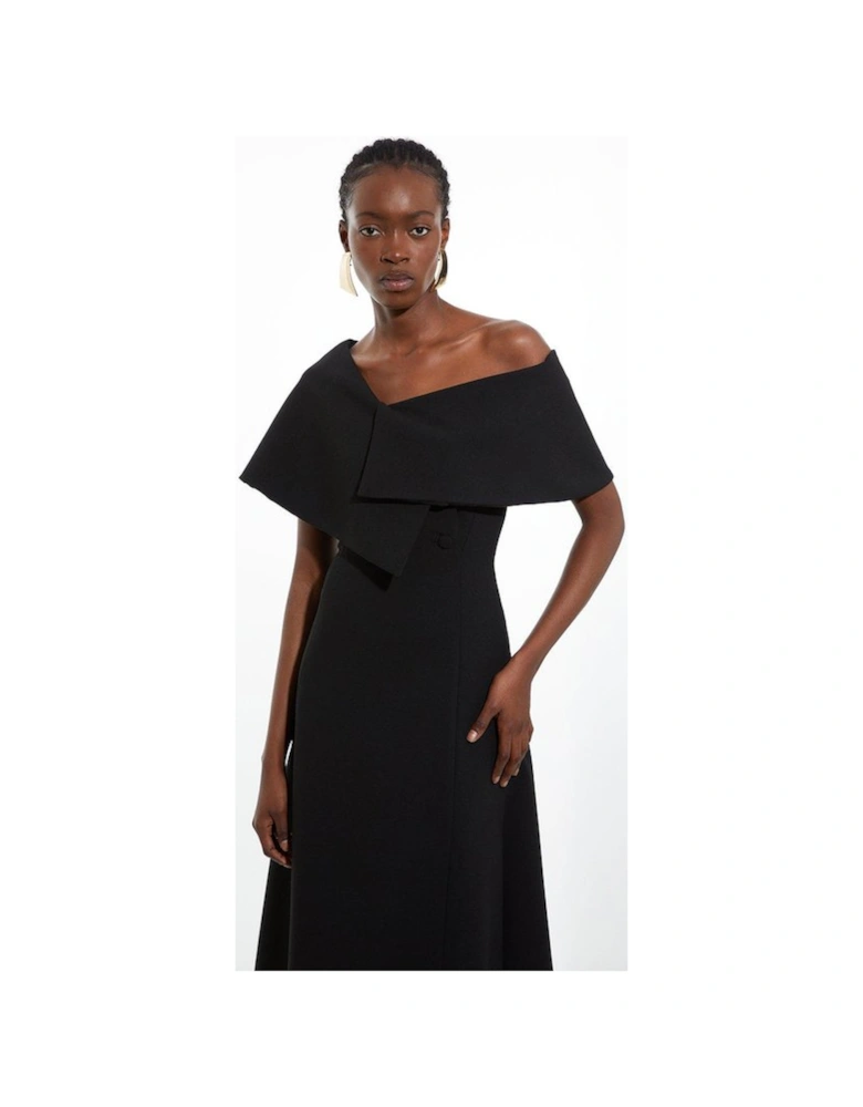 Compact Stretch Asymmetric Collar Tailored Full Skirt Maxi Dress