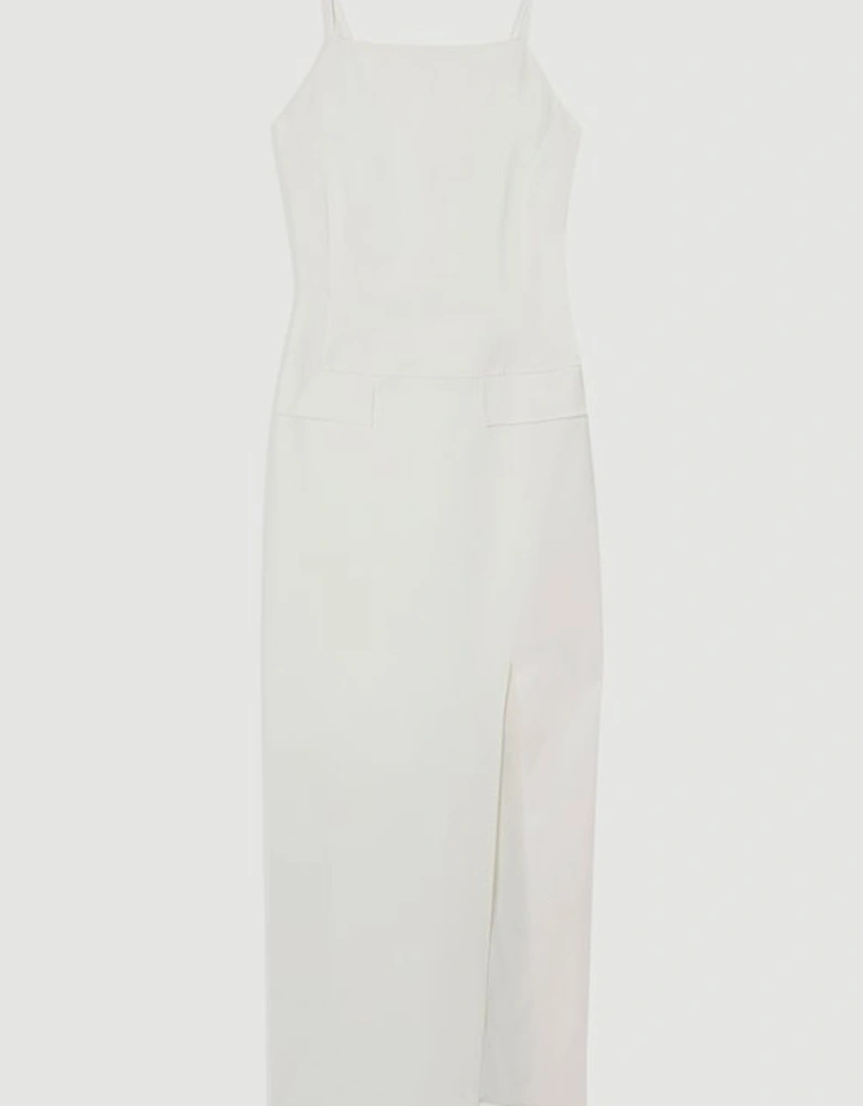 Compact Stretch Stab Stitch Square Neck Tailored Pencil Maxi Dress