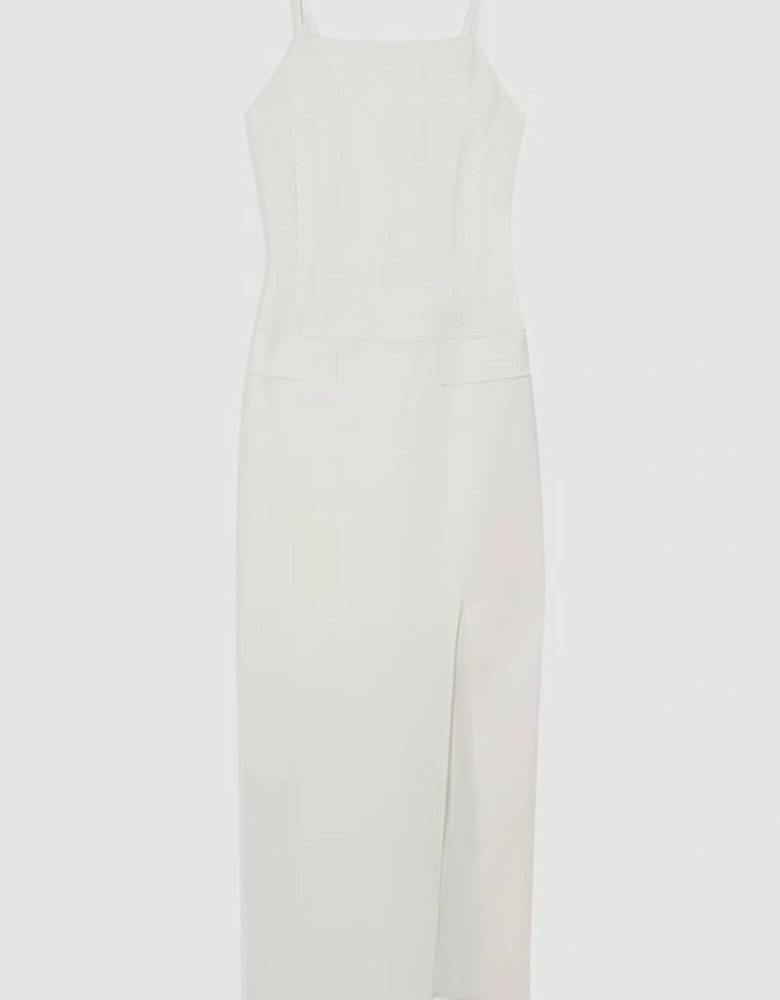 Compact Stretch Stab Stitch Square Neck Tailored Pencil Maxi Dress