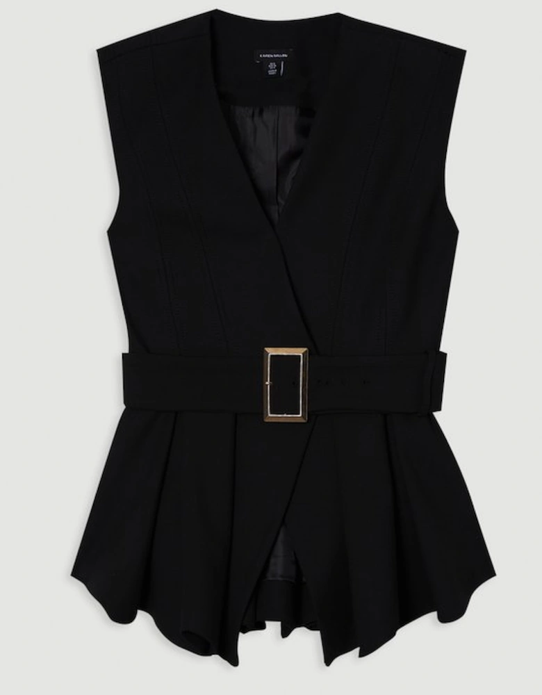 Compact Stretch Belted Peplum Sleeveless Tailored Jacket
