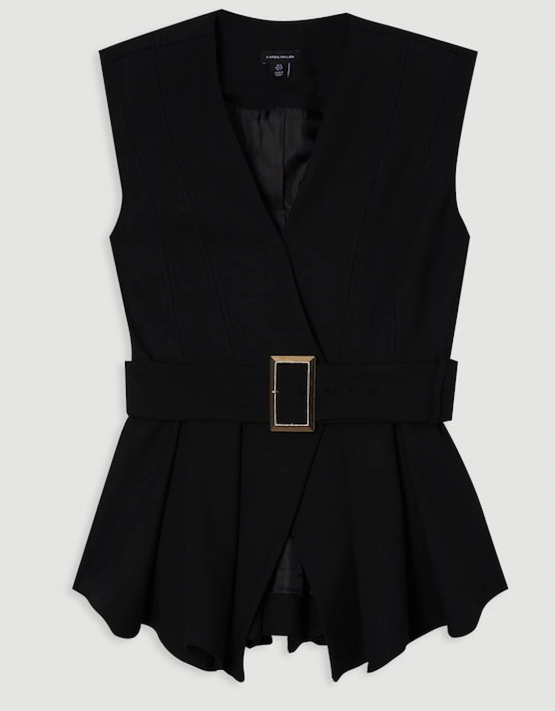 Compact Stretch Belted Peplum Sleeveless Tailored Jacket