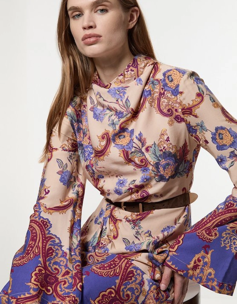Premium Viscose Linen Paisley Border Print Woven Mini Dress