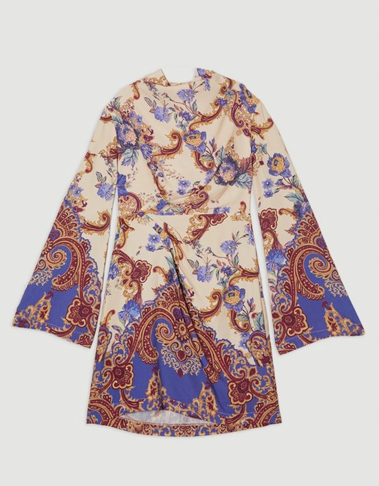 Premium Viscose Linen Paisley Border Print Woven Mini Dress