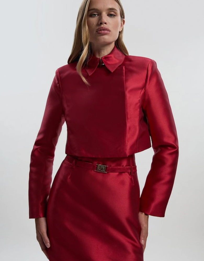 Satin Twill Cropped Wrap Tailored Jacket